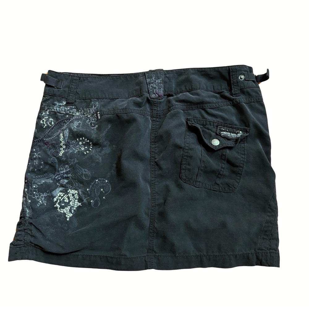 DA NANG | Black Gray Silk Embroidered Zipper Cargo Mini Skirt Women's Medium Y2K - Picture 2 of 7